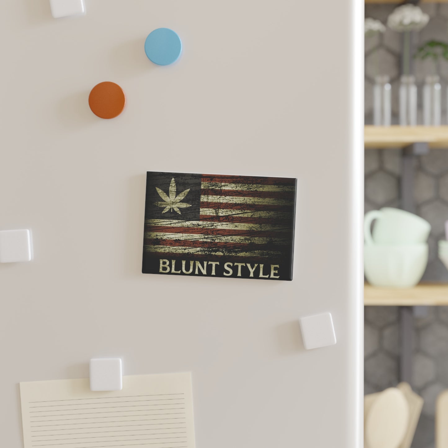 
                  
                    Blunt Style American Flag Magnet — Rustic Cannabis Leaf Rectangle Magnet
                  
                