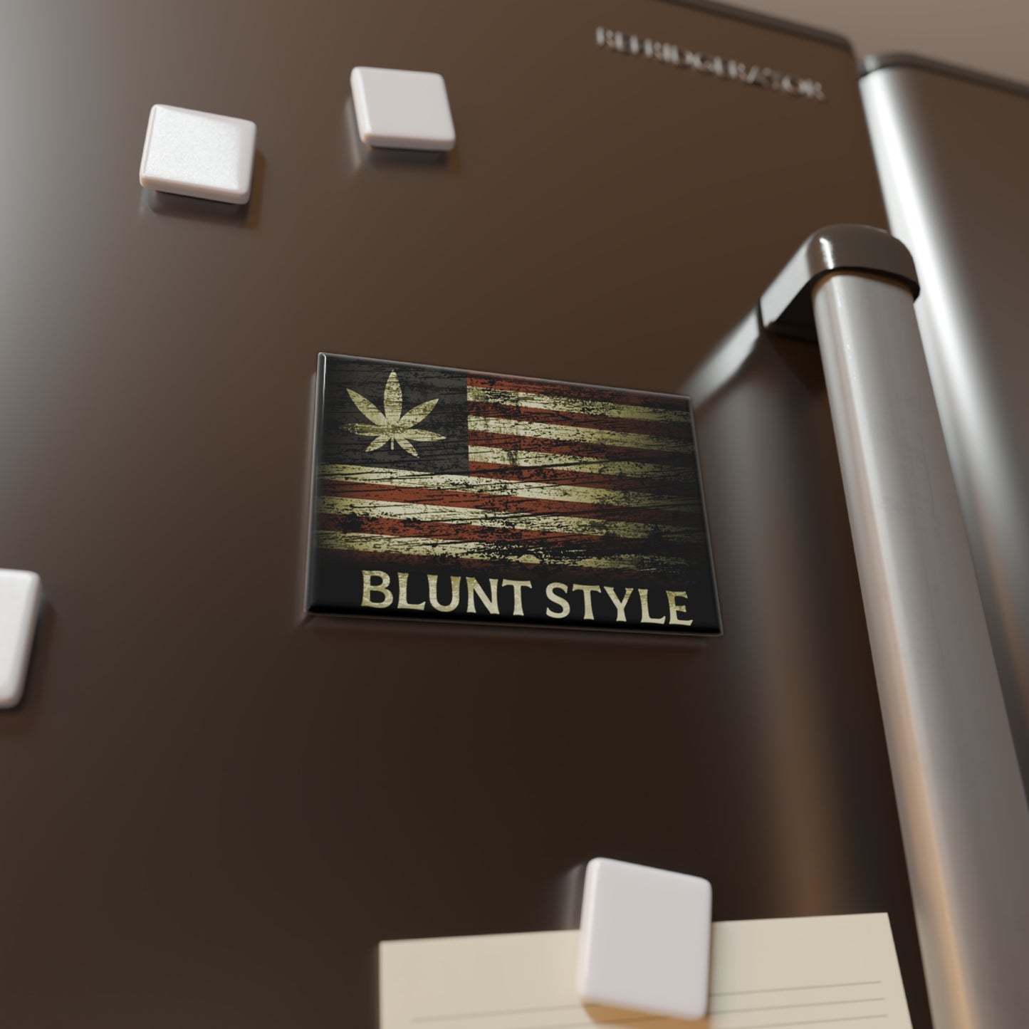 
                  
                    Blunt Style American Flag Magnet — Rustic Cannabis Leaf Rectangle Magnet
                  
                